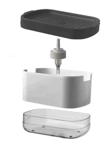 1pc 2-in-1 Kitchen Soap Dispenser With Sponge Rack, Kitchen Dishwashing Liquid Dispenser, Smart Kitchen Gadgets, Sink Countertop Organizer, Kitchen Sink Dishwashing Soap Dispenser, Cleaning Pot Brush, Applicable Kitchenware Cleaning, Bathroom Storage - White - View 5