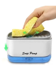 1pc 2-in-1 Kitchen Soap Dispenser With Sponge Rack, Kitchen Dishwashing Liquid Dispenser, Smart Kitchen Gadgets, Sink Countertop Organizer, Kitchen Sink Dishwashing Soap Dispenser, Cleaning Pot Brush, Applicable Kitchenware Cleaning, Bathroom Storage - White - View 2