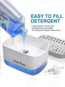 1pc 2-in-1 Kitchen Soap Dispenser With Sponge Rack, Kitchen Dishwashing Liquid Dispenser, Smart Kitchen Gadgets, Sink Countertop Organizer, Kitchen Sink Dishwashing Soap Dispenser, Cleaning Pot Brush, Applicable Kitchenware Cleaning, Bathroom Storage - White - View 3