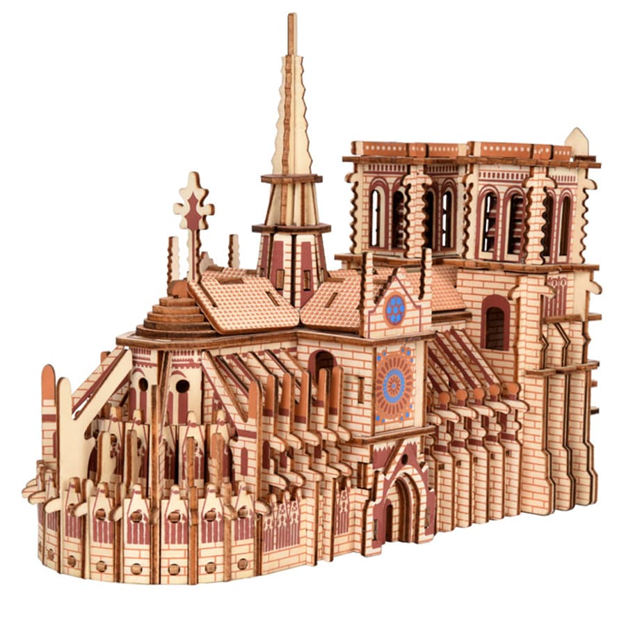 3D Wooden Puzzles Cathedral Architecture  Building Model Kits Notres Dame Cathedral Model Kits Jigsaw Perfect Decoration - Apricot - View 1