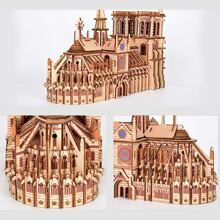 3D Wooden Puzzles Cathedral Architecture  Building Model Kits Notres Dame Cathedral Model Kits Jigsaw Perfect Decoration - Apricot - View 3