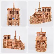 3D Wooden Puzzles Cathedral Architecture  Building Model Kits Notres Dame Cathedral Model Kits Jigsaw Perfect Decoration - Apricot - View 5