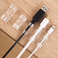 20入組數據線管理夾子,金屬絲固定的扣飾,自黏式燈芯絨收納適用於台式機 - 無色 - 查看 6