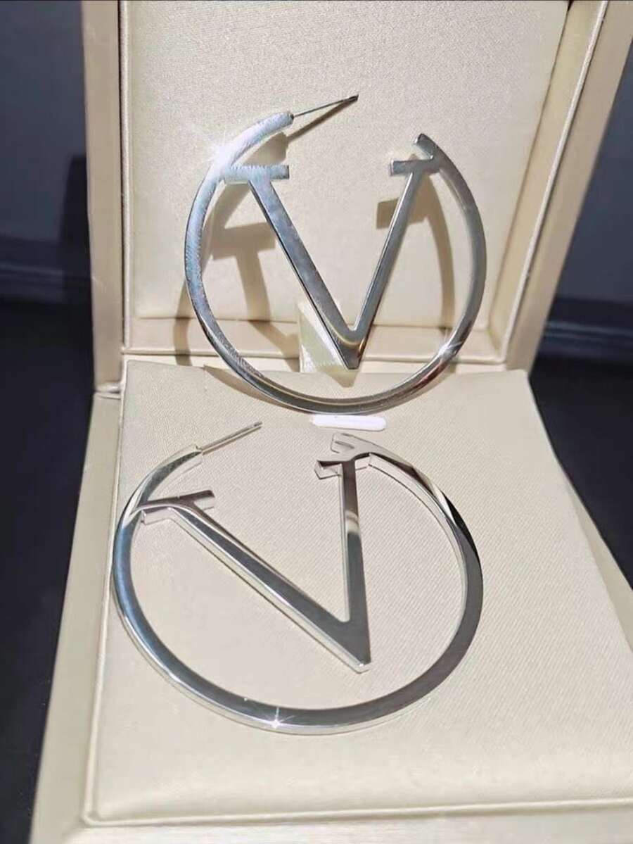 1pair Fashionable Simple Creative Party Gift Metallic Geometric Earrings - Silver - View 1