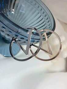 1pair Fashionable Simple Creative Party Gift Metallic Geometric Earrings - Silver - View 2