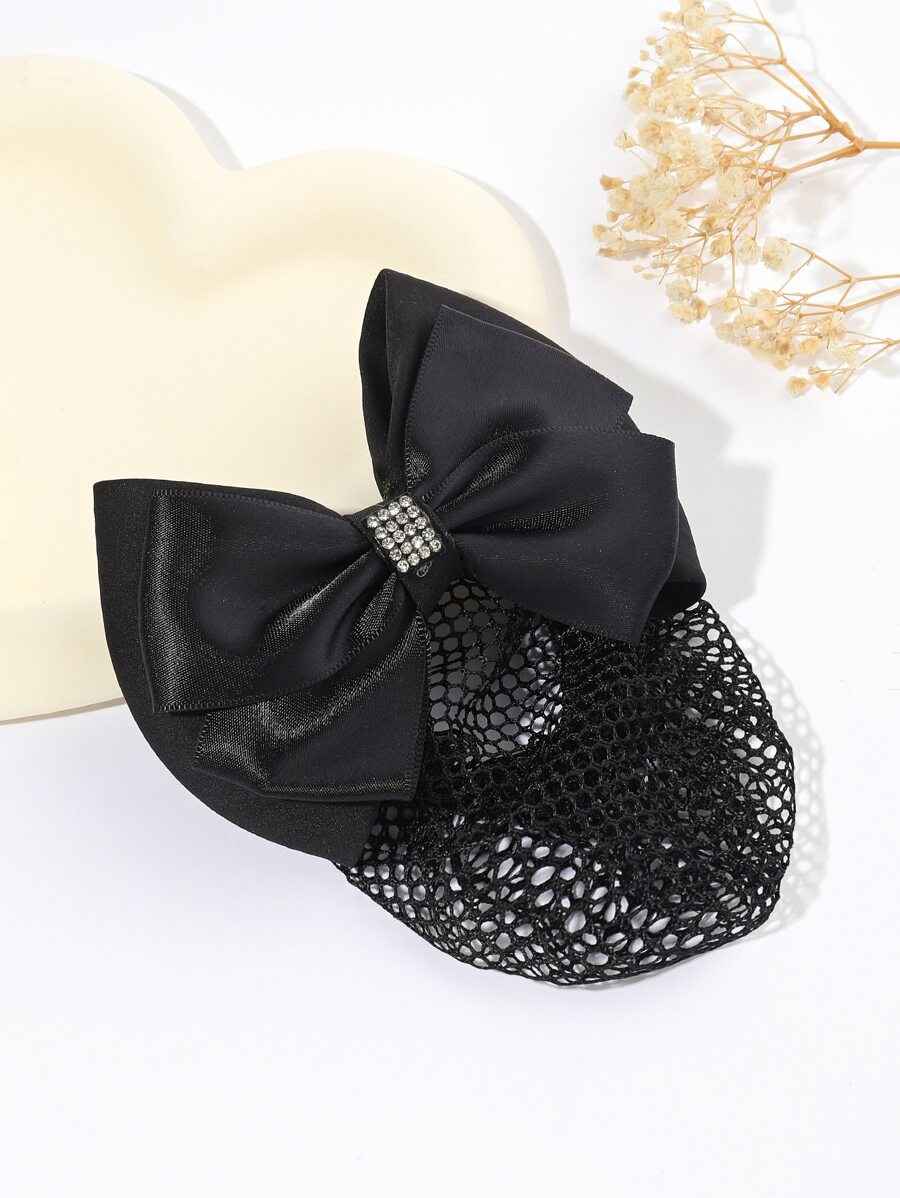 1 Miếng Chuyên nghiệp Của phụ nữ Tóc Lưới & Kẹp tóc Với Đen Ruy băng & Kim cương Trang trí Nơ - màu đen - Xem 1