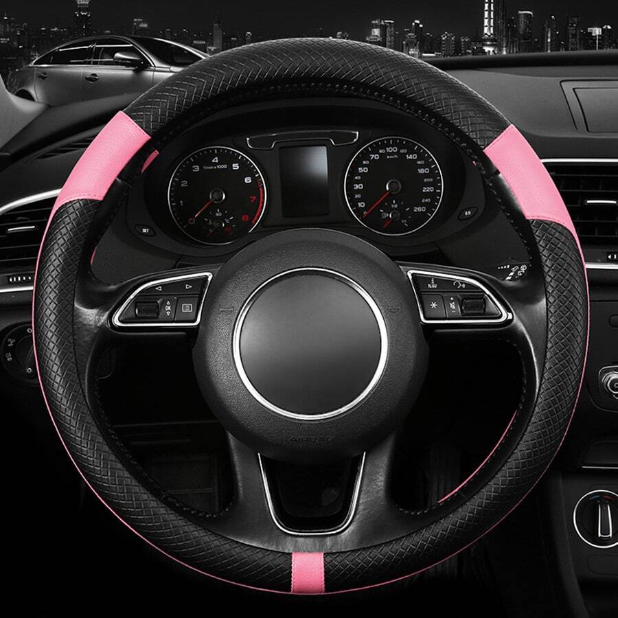 Colorblock PU Leather Car Steering Wheel Cover - Pink - View 1