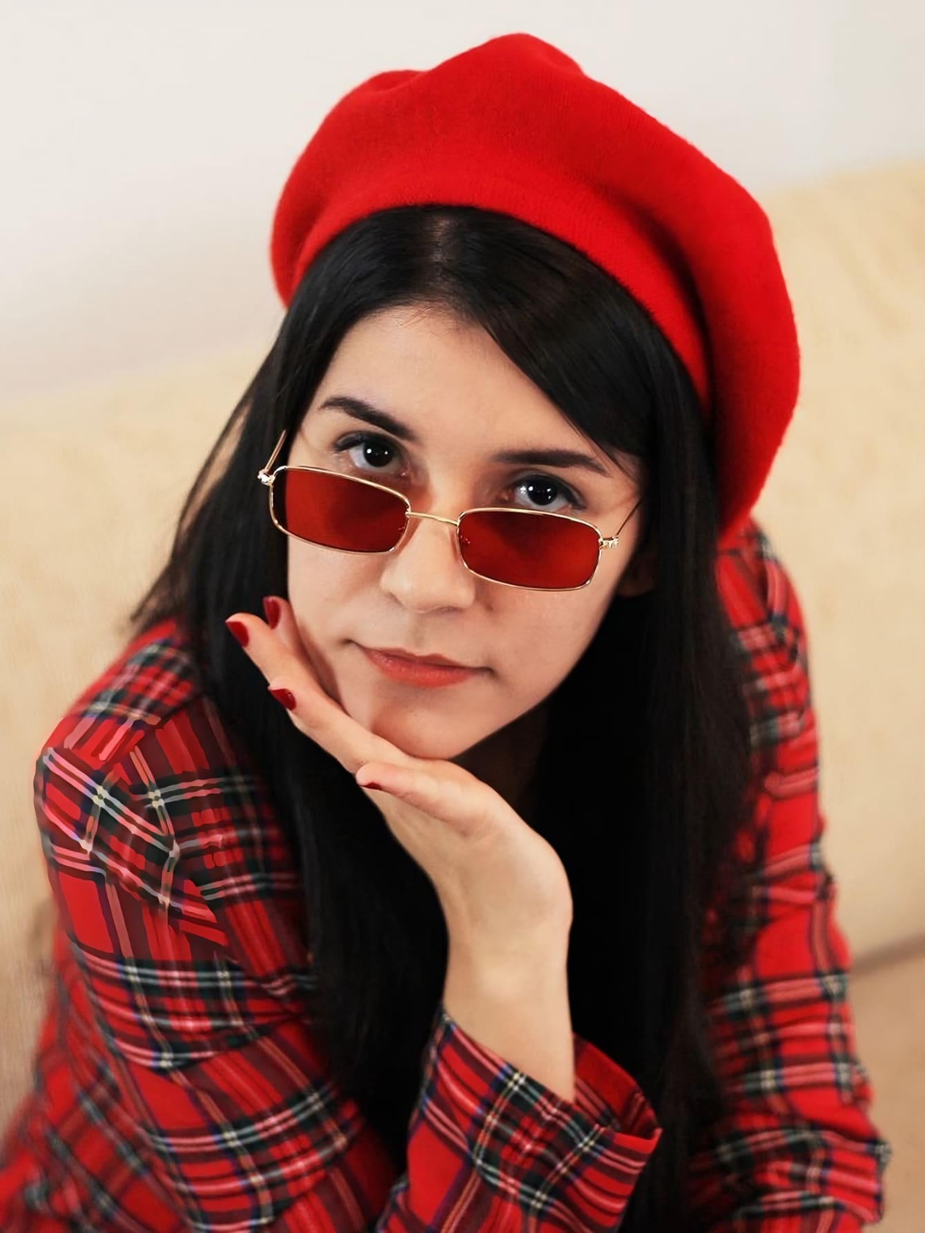 女性時尚復古眼鏡 - 紅色 - 查看 1