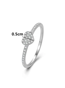 Flyleaf 1pc 925 Sterling Silver Romantic Micro Inlaid  Heart Shaped Women's Ring, For Party, Bridal, Wedding Jewelry Engagement