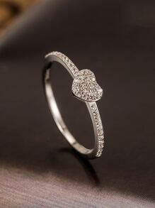 Flyleaf 1pc 925 Sterling Silver Romantic Micro Inlaid  Heart Shaped Women's Ring, For Party, Bridal, Wedding Jewelry Engagement