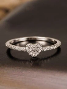 Flyleaf 1pc 925 Sterling Silver Romantic Micro Inlaid  Heart Shaped Women's Ring, For Party, Bridal, Wedding Jewelry Engagement
