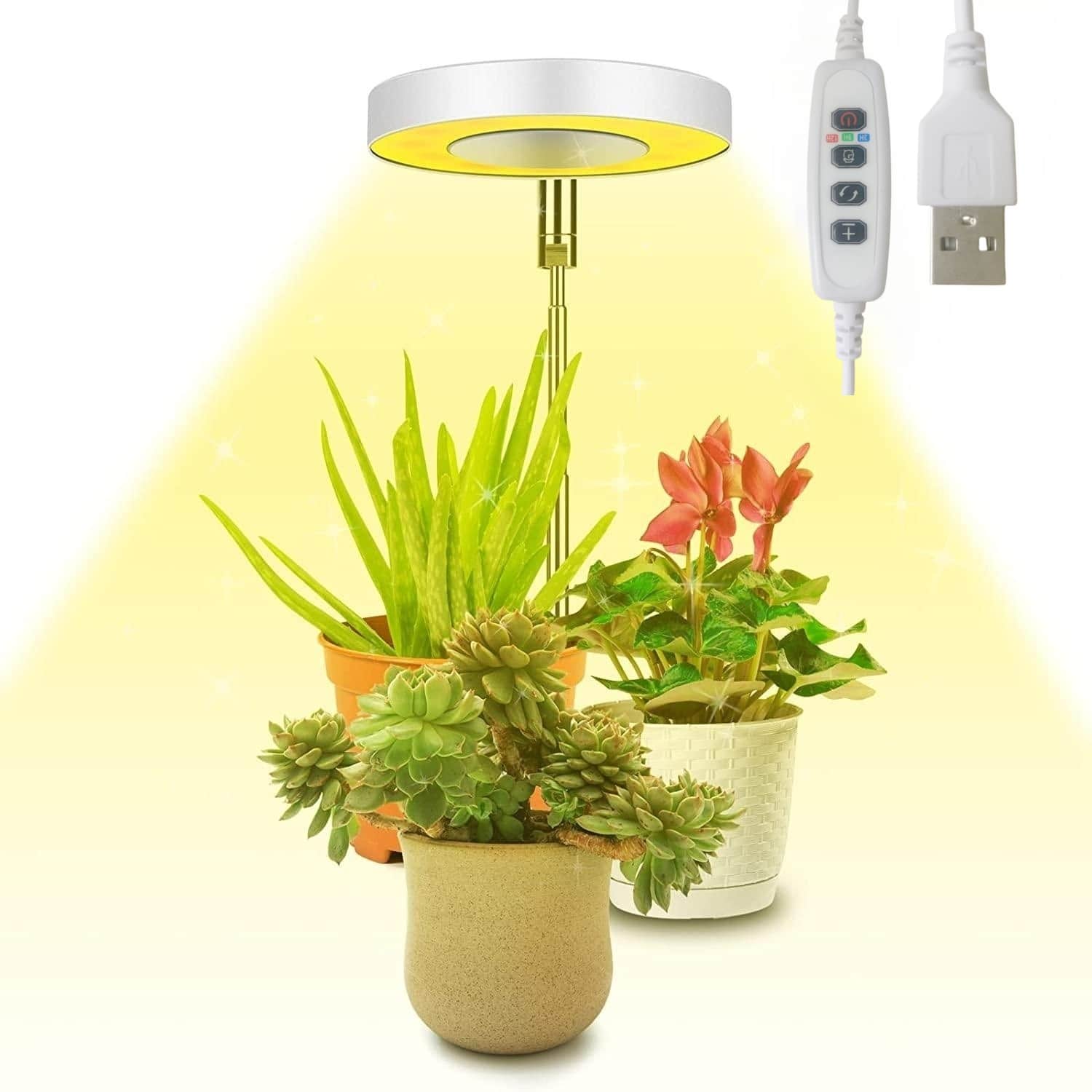 1件室內植物生長燈，全譜LED環形植物燈，帶支架高度可調計時器自動開關 - 黃色 - 查看 1