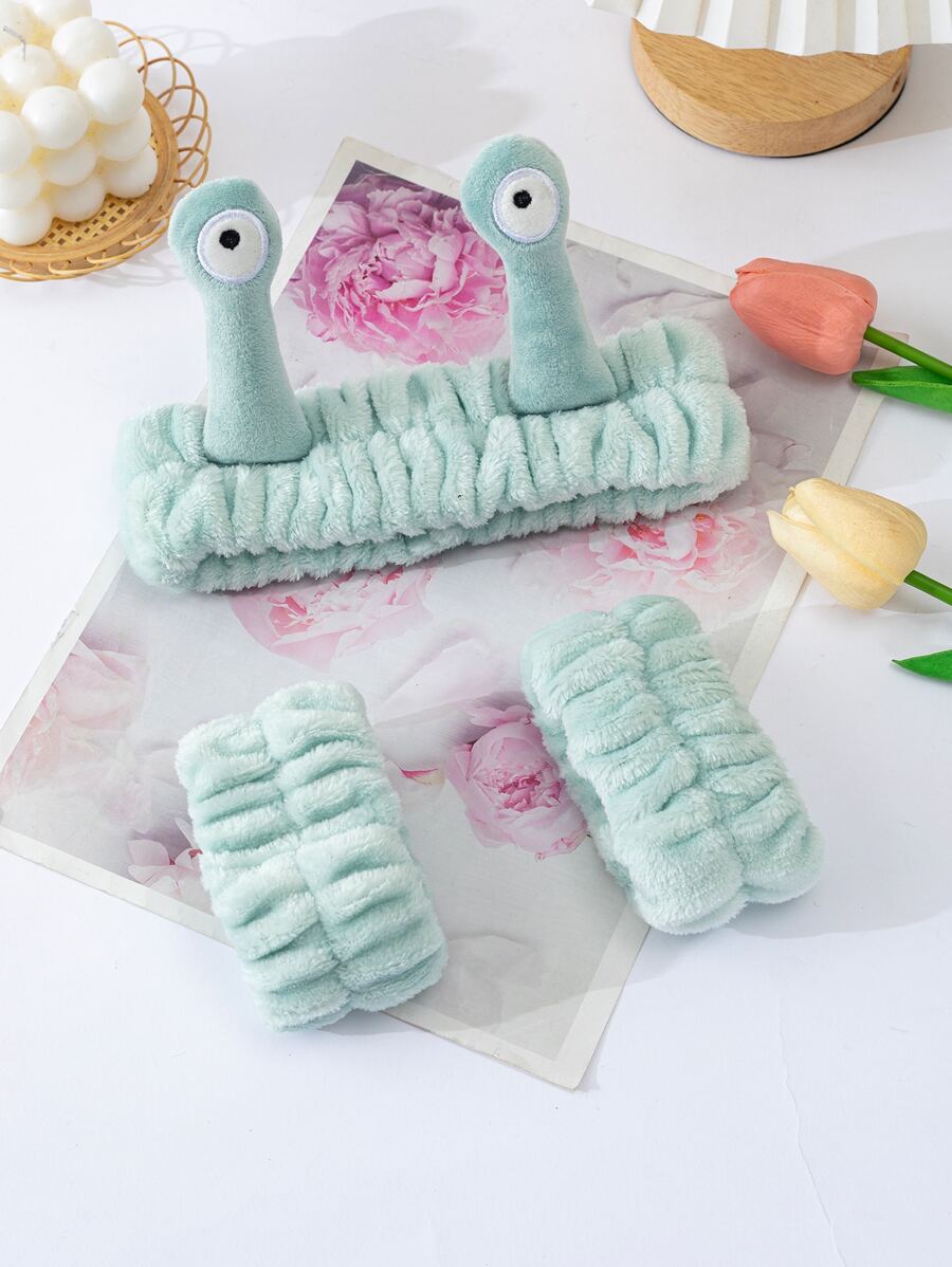 蝸牛設計髮帶和臉部洗滌腕帶 - 青碧色 - 查看 1