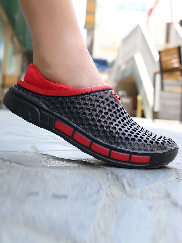 גברים חלול עיצוב כפכפי כפכפים , מונע החלקה סוליה רכה חוף ים נעליים ל נהיגה - שחור - ראה 3