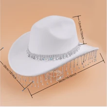 1 件流苏水钻西部牛仔帽，适合派对、爵士表演等。派对牛仔帽女牛仔帽万圣节 - 白色 - 查看 6