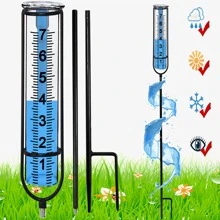 Rain Gauge Stake Garden Rain Measurement Tool With Transparent Glass Tube, Inch Measurement For Testing Precipitation On Lawns - Multicolor - View 1