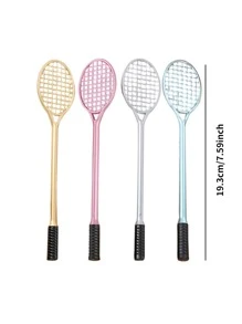 4入组/套可愛網球拍形狀圓珠筆,中性筆辦公學校用品