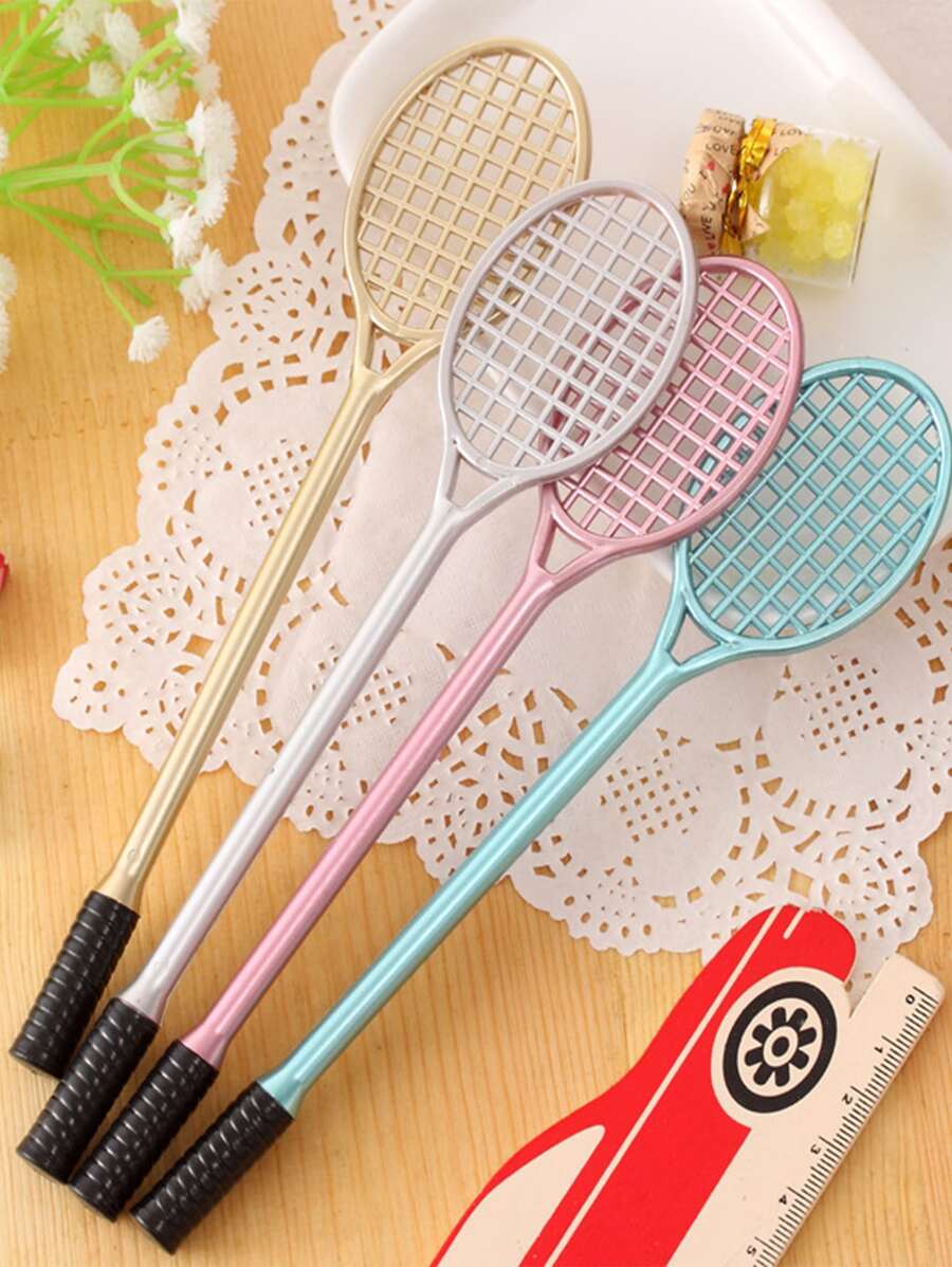 4入组/套可愛網球拍形狀圓珠筆,中性筆辦公學校用品