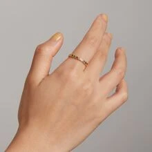 BAMOER 925 純銀彩虹鋯石可疊戴女款時尚閃耀 CZ 鑲鑽戒指珠寶禮物 - 金色 - 查看 3