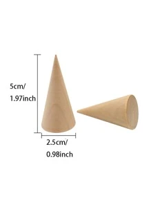 木质锥形戒指珠宝展示架 6 件，情人节返校礼物 - 米色 - 查看 2