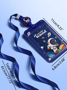 1pc Retractable Card Holder With Lanyard For Anti-lost, Waterproof, Anti-demagnetize, Id Card Badge Pocket, Ideal For Students, Kids - Blue - View 5