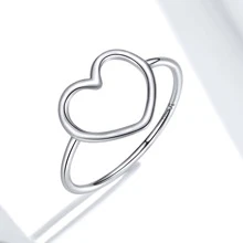 BAMOER Hypoallergenic 925 Sterling Silver Minimalist Hollow Heart Thin Stackable Band Ring Wedding & Banquet For Women - Silver - View 4