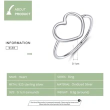 BAMOER Hypoallergenic 925 Sterling Silver Minimalist Hollow Heart Thin Stackable Band Ring Wedding & Banquet For Women - Silver - View 7