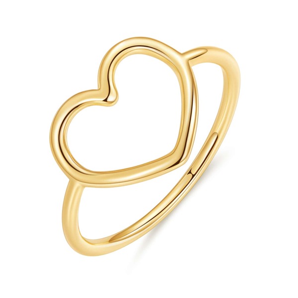 bamoer 1 PC Sterling Silver 925 Simple Minimalist Heart Finger Rings Plated Gold For Women Wedding Engagement Statement Jewelry