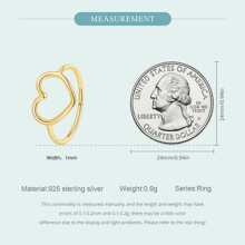 bamoer 1 件 925 纯银简约心形指环镀金女士婚礼订婚个性首饰 - 金色 - 查看 6