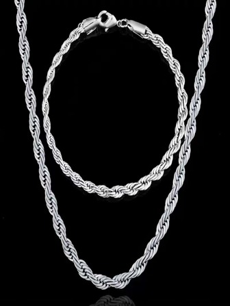 2入組/套扭結繩索設計項鍊和手環