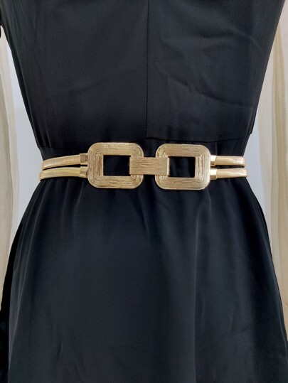 1pc Gold Color Elastic Metal Waist Belt For Women To Match Dresses, Coats For Daily And Party Use Summer, School Fall, Autumn, Halloween