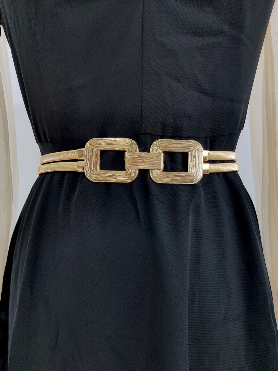 حزام معدني مطاطي باللون الذهبي للنساء لتناسب الفساتين والمعاطف للاستخدام اليومي والحفلات في الصيف والمدرسة والخريف وعيد الهالوين