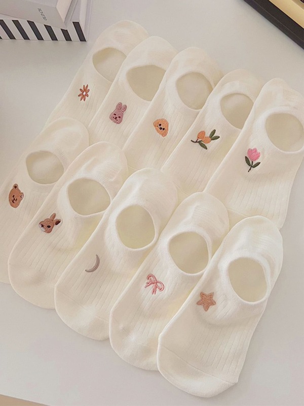 10pcs Solid Color Low-cut Boat Socks For Women, Breathable, Sweat-absorbent, Breathable, Anti-odor, Non-slip