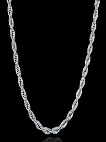 2pcs/set Twisted Rope Design Necklace And Bracelet - Silver - View 2