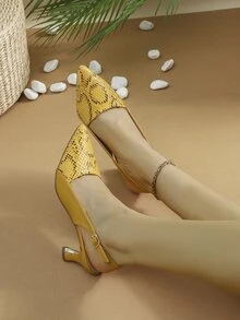 女士尖頭高跟鞋單鞋帶踝帶 - 黃色 - 查看 5
