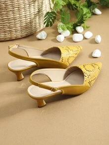 女士尖頭高跟鞋單鞋帶踝帶 - 黃色 - 查看 3
