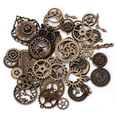 50g Vintage Steampunk Clock Gears & Quartz Watch Parts Diy Jewelry Making Accessory, Around 25pcs, Random Color & Style Summer, School
