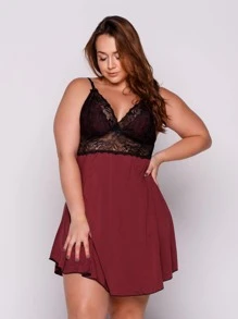 Plus Size Nightgowns & Sleepshirts - Màu Đỏ Sâu - Xem 4