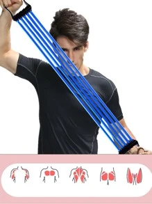 Adjustable Chest Expander With Detachable Tpr Tubes Multifunctional Elastic Resistance Bands For Shoulder And Back Exercise Home Fitness Equipment, Random Delivery - Blue - View 1