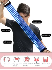 Adjustable Chest Expander With Detachable Tpr Tubes Multifunctional Elastic Resistance Bands For Shoulder And Back Exercise Home Fitness Equipment, Random Delivery - Blue - View 7