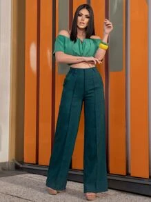 Women Pants - 墨綠色 - 查看 5