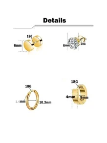 15對/套不銹鋼交叉合頁耳環適合男人及女人,顏色 - 銀色黑色金色15對套裝 - 查看 2