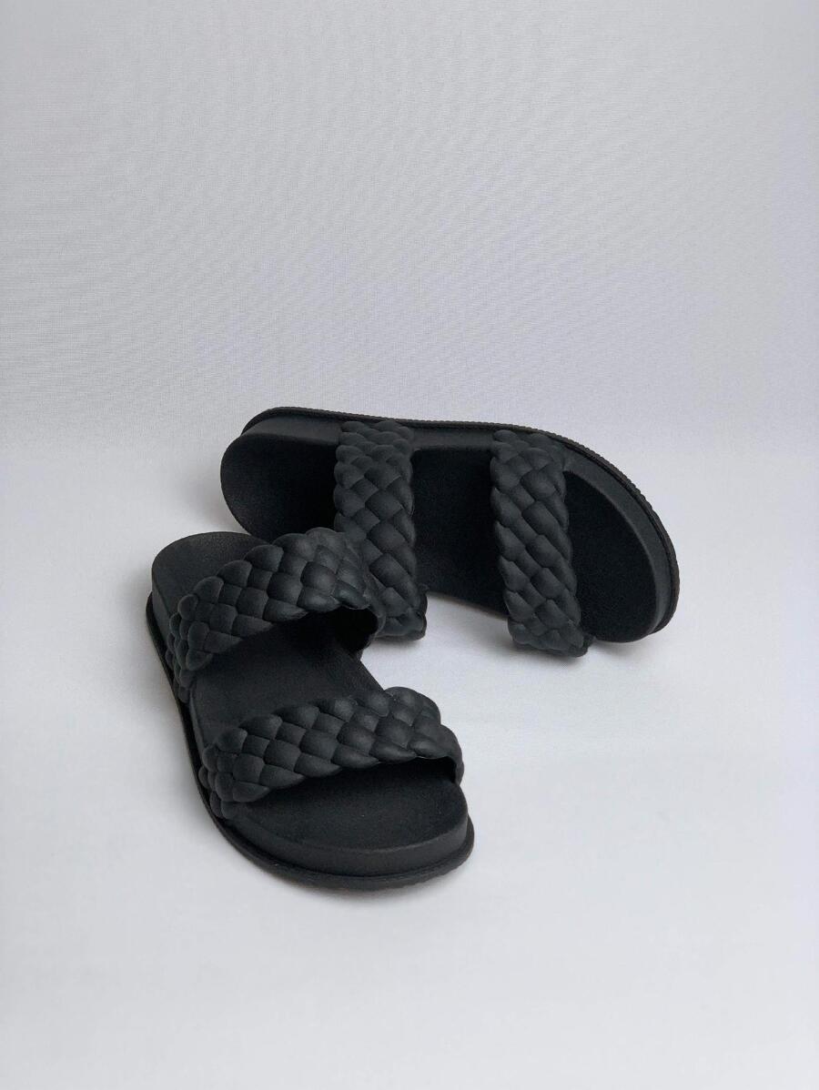 Chinelo Birken Papete Feminino Sandália Confortável Trançado Carnaval - Preto - Visão 1