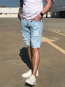 Men Denim Shorts - Rửa nhẹ - Xem 3