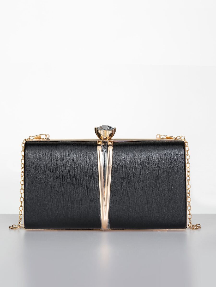 Bolsa De Noche Negra En Forma De Caja - Negro - Ver 1
