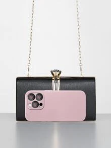 Bolsa De Noche Negra En Forma De Caja - Negro - Ver 5