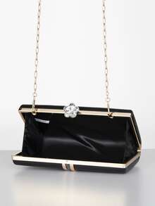 Bolsa De Noche Negra En Forma De Caja - Negro - Ver 6