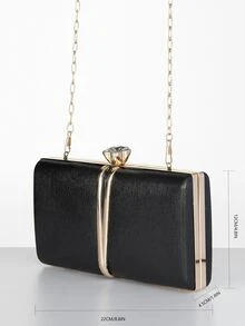 Bolsa De Noche Negra En Forma De Caja - Negro - Ver 3