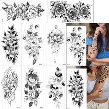 8 grande flor Tatuajes temporales para mujeres Chicas adultos , cuerpo arte falso brazo Etiquetas engomadas del tatuaje , impermeable negro flor Tatuaje Tatuajes temporales - Negro - Ver 1