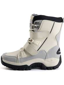 女性圖案繫帶雪地靴時尚百搭戶外 - 米色 - 查看 3